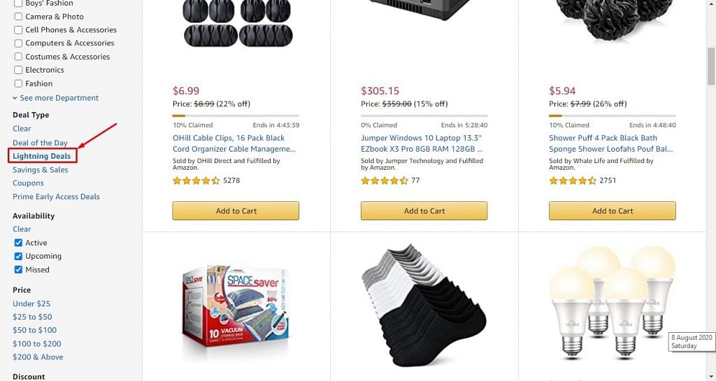Amazon Lightning Deals page