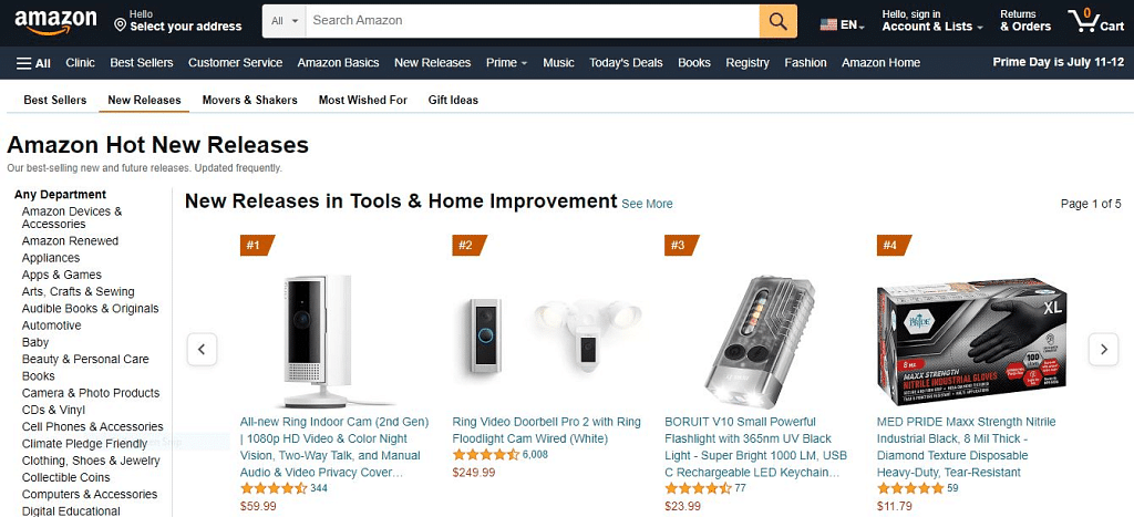 A screenshot of the Amazon Hot New Releases page