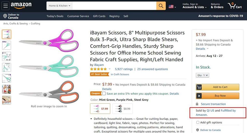 Amazon page with multiple scissors