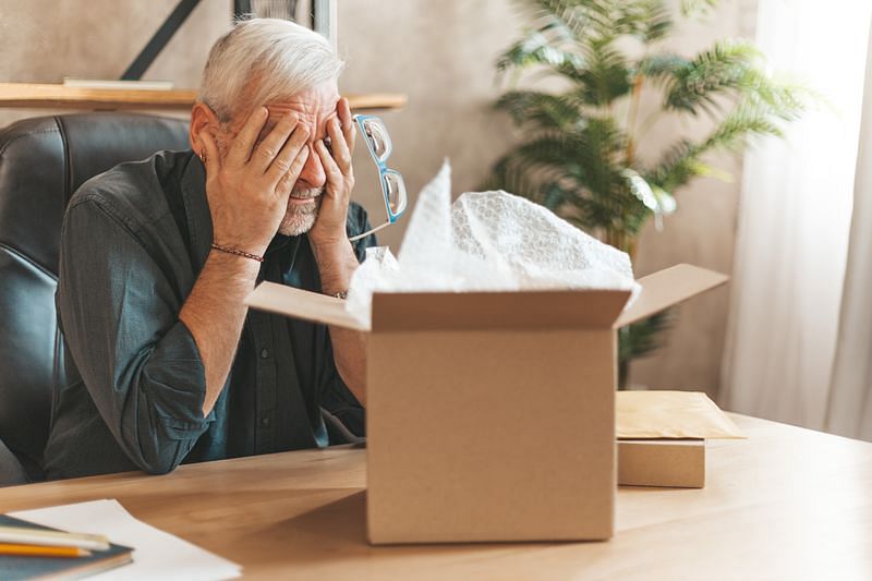 a man in front of an opened box