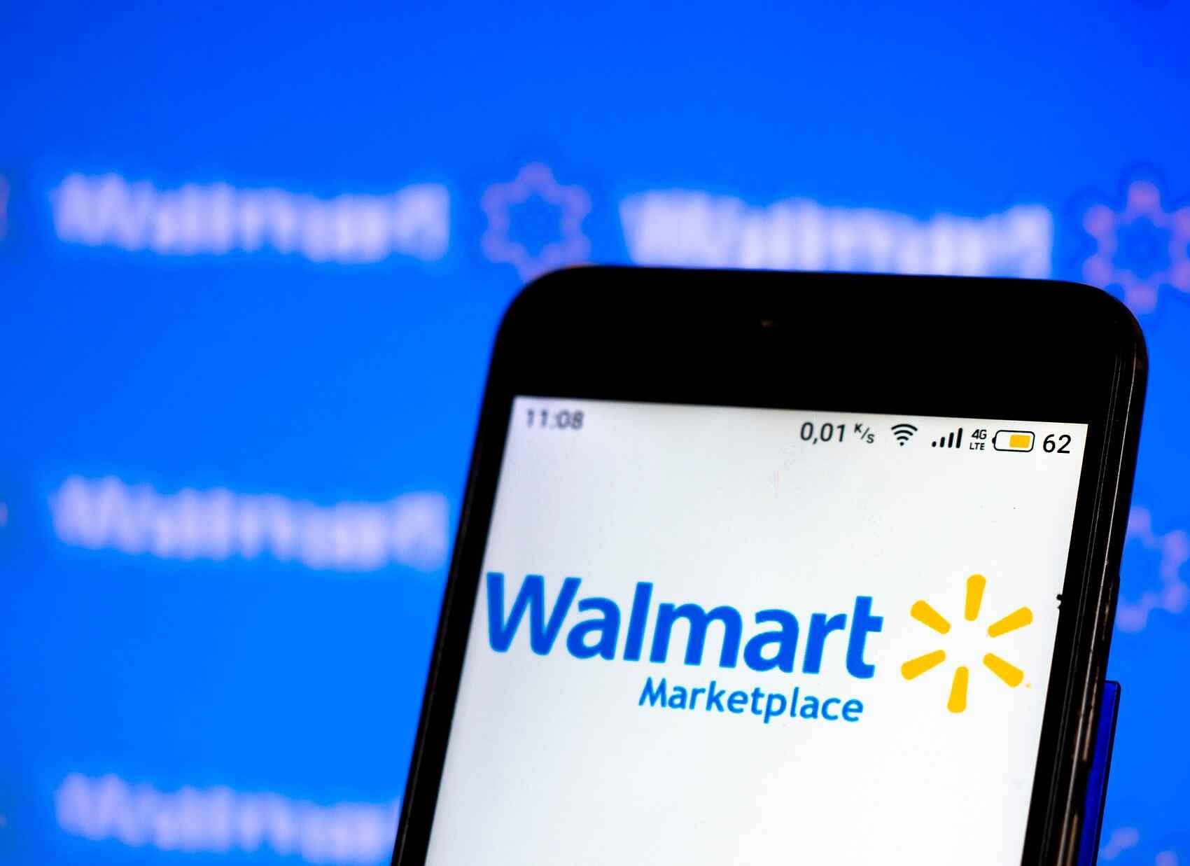 walmart store manager - closeup of mobile screen with walmart marketplace logo