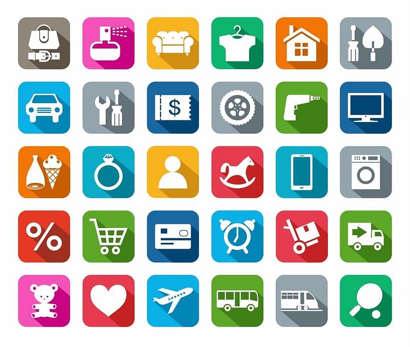 colourful icons of different product categories