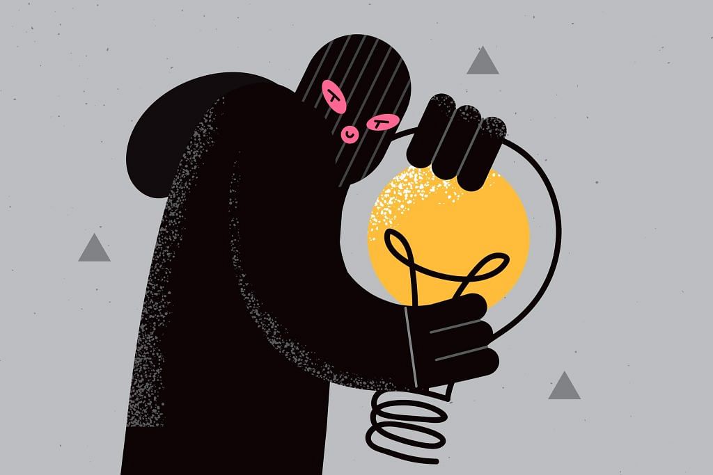 Vector illustration of a masked thief clutching a light bulb