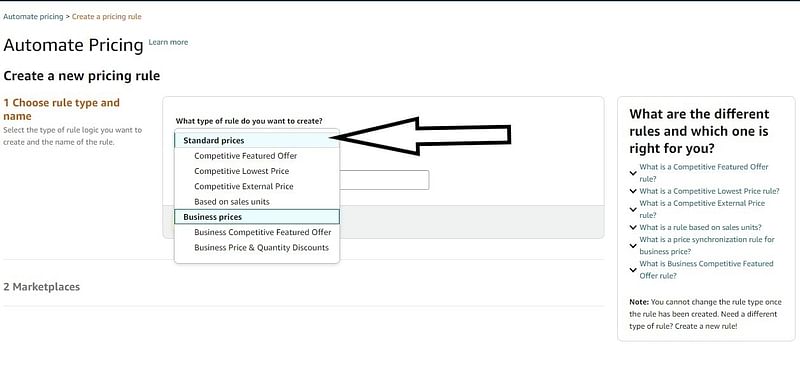 an annotated screenshot of Amazon autopricing step 3