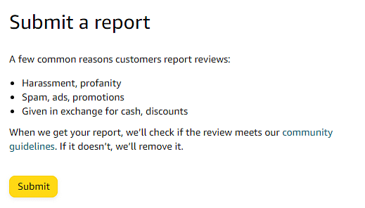 screenshot of the Submit Report page